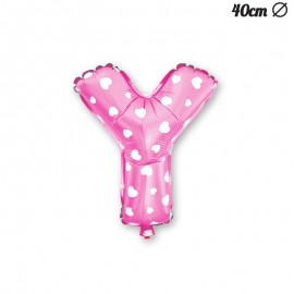 Letter Y Roze Folie Ballon met Harten 40 cm