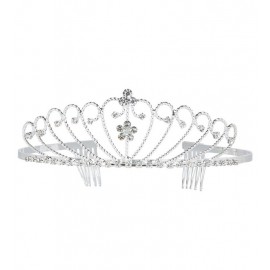 Verzilverde Tiara met Strass steentjes