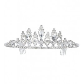 Verzilverde Tiara met Strass steentjes Luxe