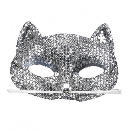 Kattenmasker met zilveren lovertjes