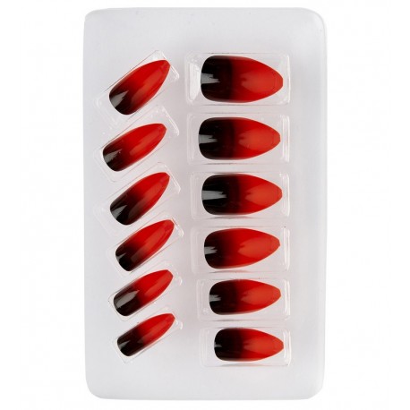 Set van 12 zwarte vingernagels rood gearceerd