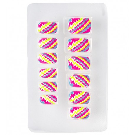 Set van 12 Neon Gestreepte Vingernagels