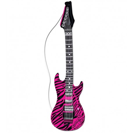 Roze Zebra Opblaasbare Gitaar 105 cm