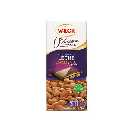 5 Tabletas Chocolate Valor Choco Leche Almendra Sin Azúcar